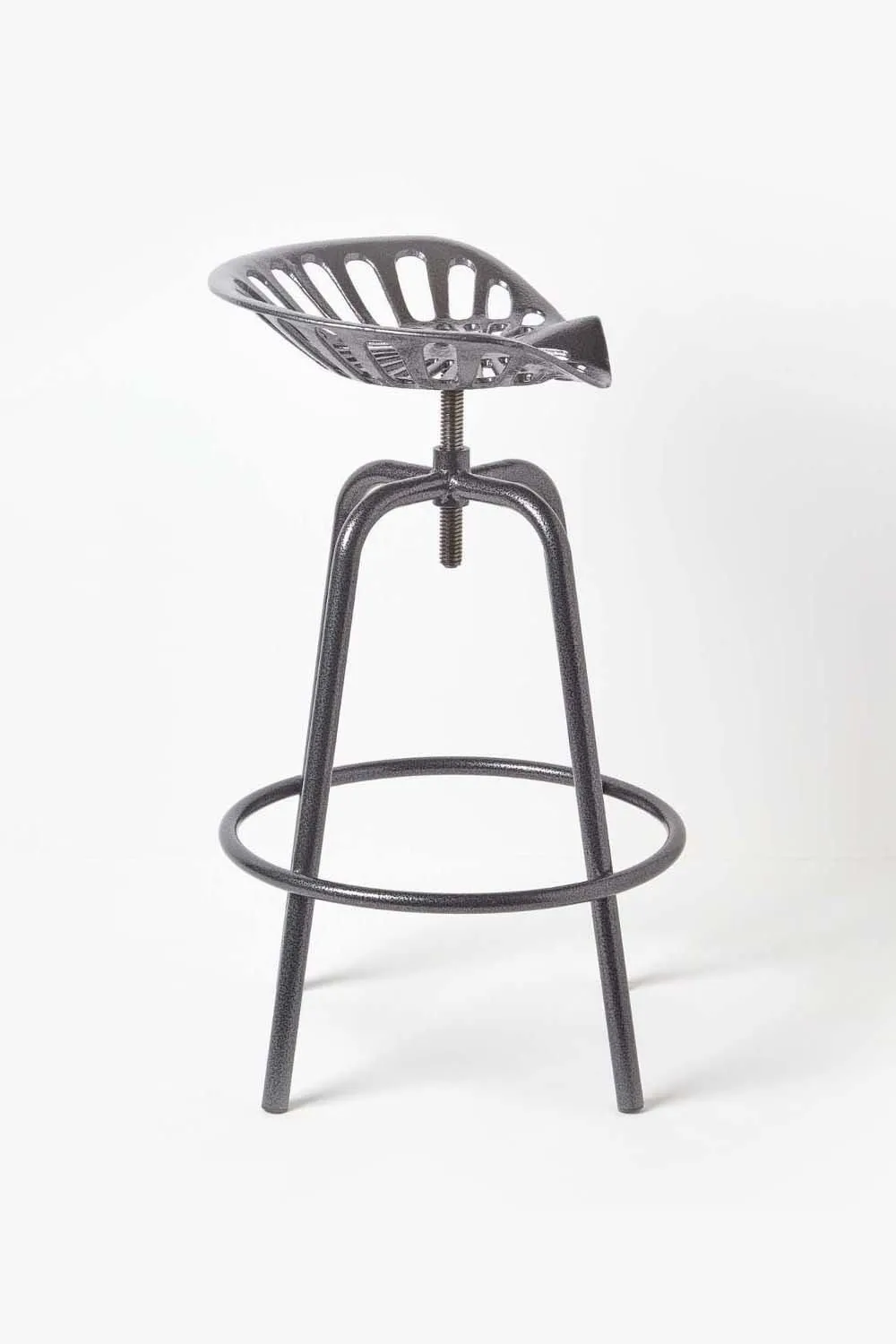 Homescapes Vintage Style Metal Adjustable Tractor Seat Bar Stool in Grey 4