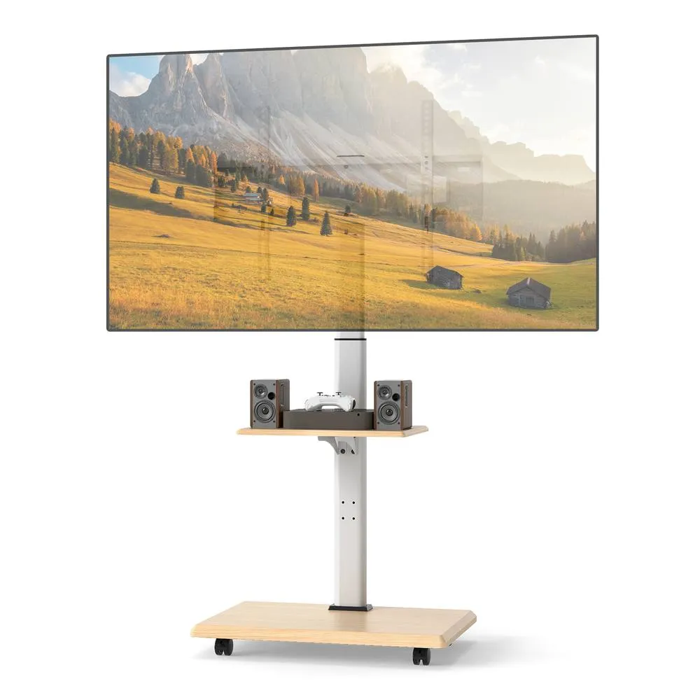 Costway Rolling TV Stand Mobile TV Cart for 32"-75" TVs W/Shelf&30° Tilt Mount in Natural 3