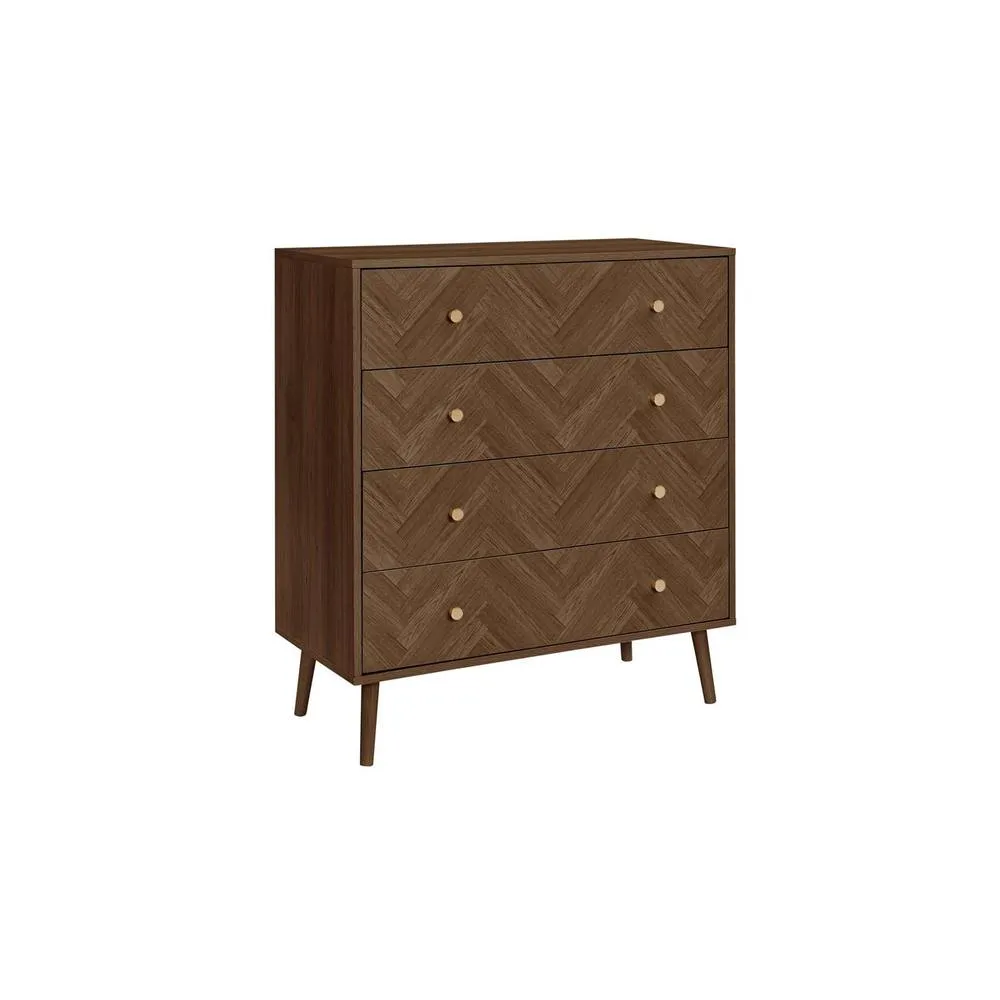 Birlea 4 Drawer Walnut Chest Herringford Chevron Parquet in Brown 5