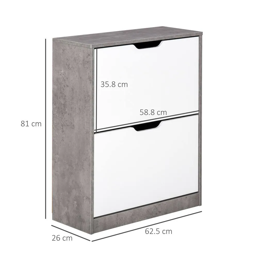 HOMCOM Two Drawer Shoe Cabinet Home Storage Organiser with Groove Handles in Grey 3