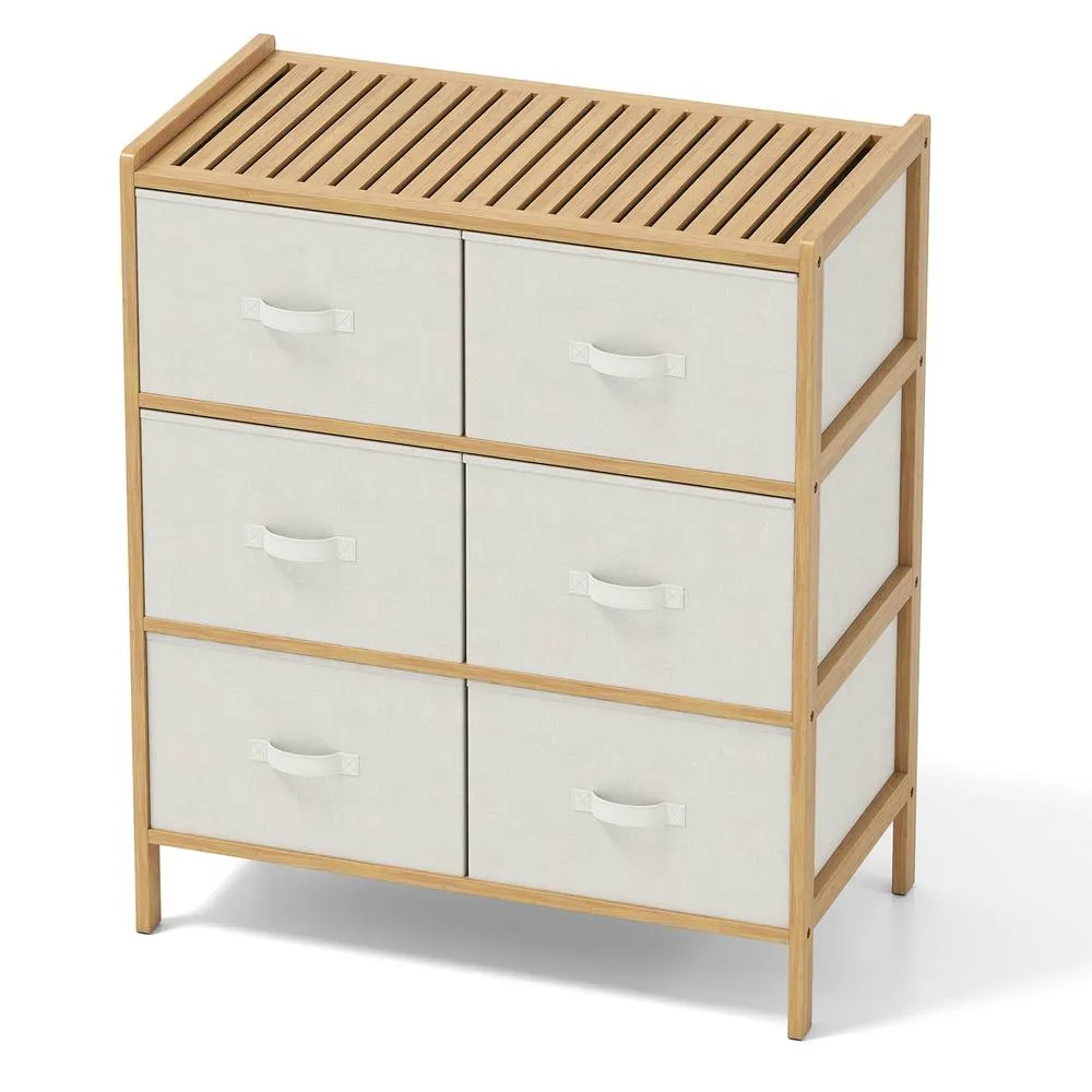 Costway 6-Drawer Dresser for Bedroom Bamboo Storage Tower Organizer Closet in Khaki 2