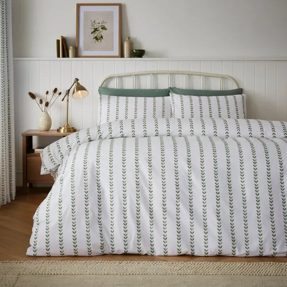 Trailing Leaf Stripe 100% Cotton Duvet Cover & Pillowcase Set 1