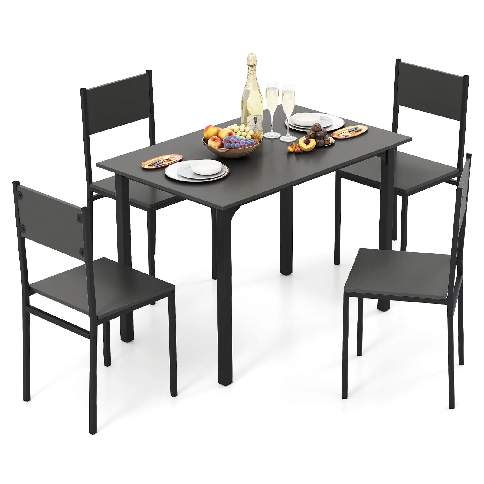 Costway 5Pcs Modern Kitchen Dining Room Furniture Dining Table Set for 4 in Grey