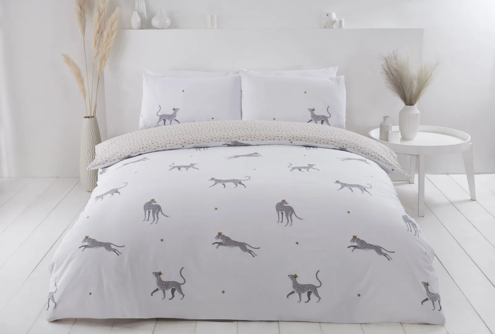 Rapport Home PH Leopard Polycotton Duvet Cover Set with Pillowcase in White