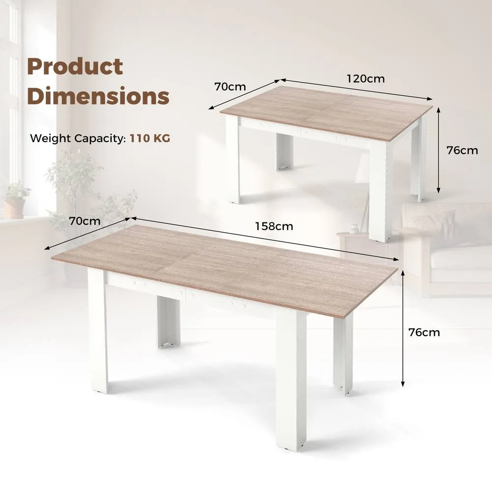 Costway Extendable Wooden Dining Table 120-158cm Modern Kitchen Table in White 2