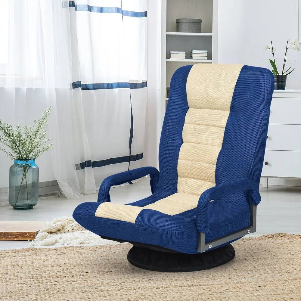 Costway Swivel Folding Floor Gaming Chair Adjustable 6-Position Floor Chair in Navy 3
