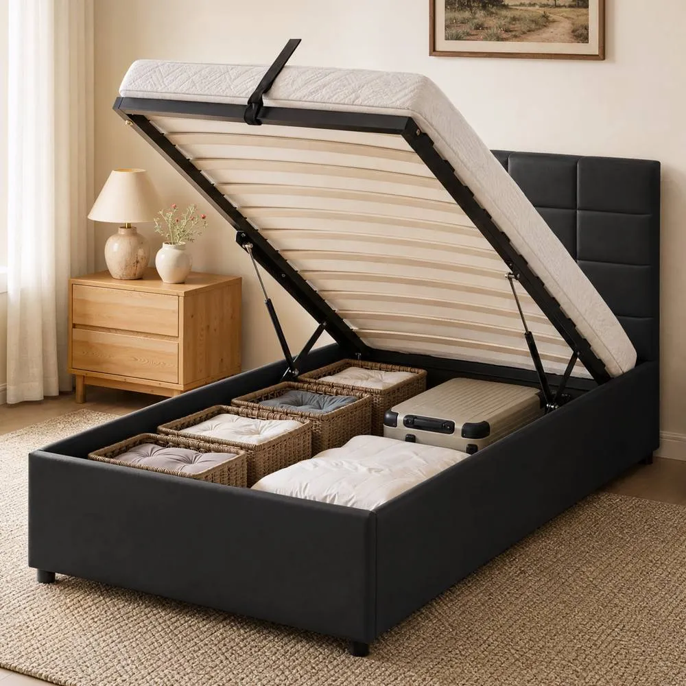 Comfy Living Ltd PU Faux Leather Gas Lift Ottoman Bedframe in Black 3