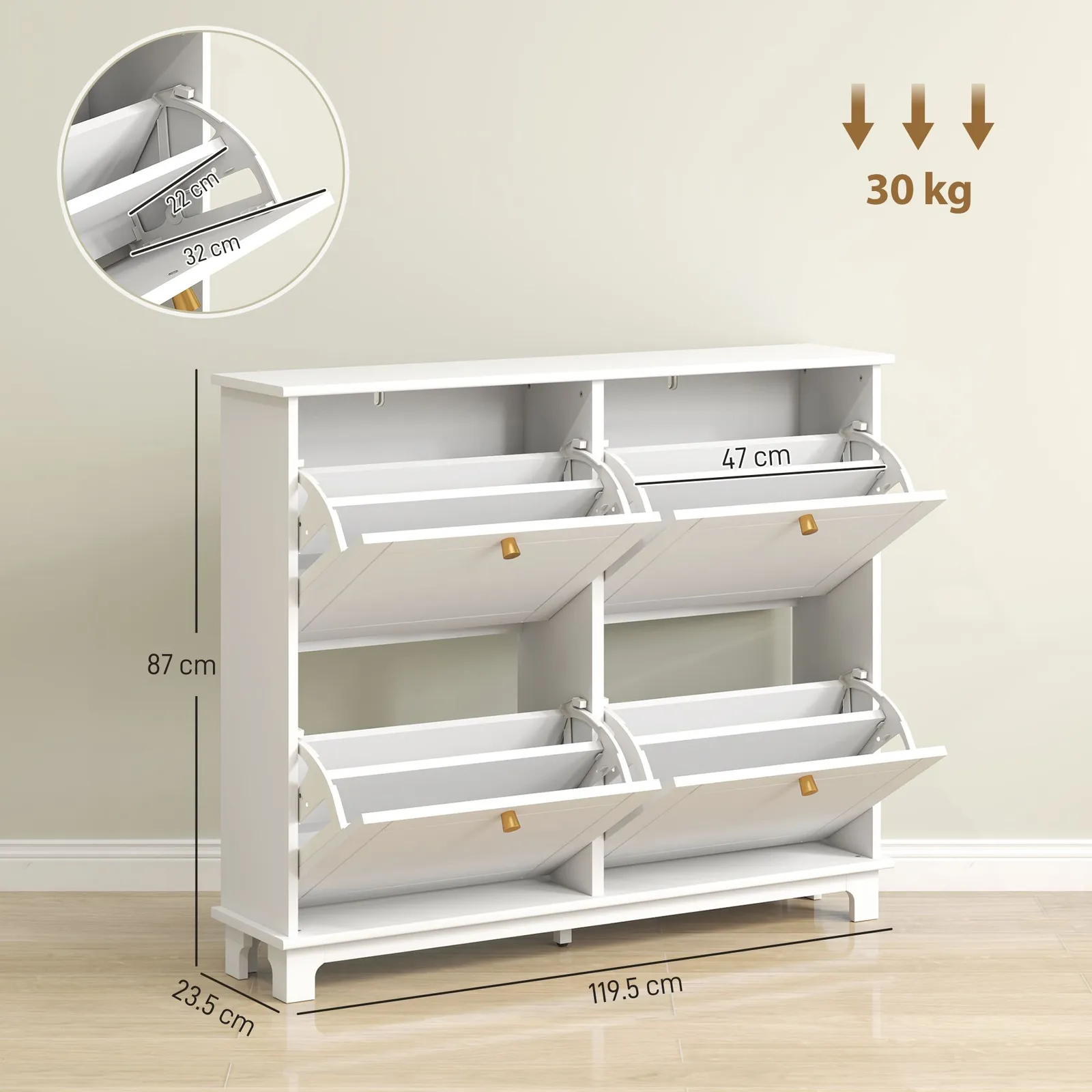 HOMCOM Narrow Shoe Cabinet with 4 Flip Drawers Adjustable Shelves, White 3