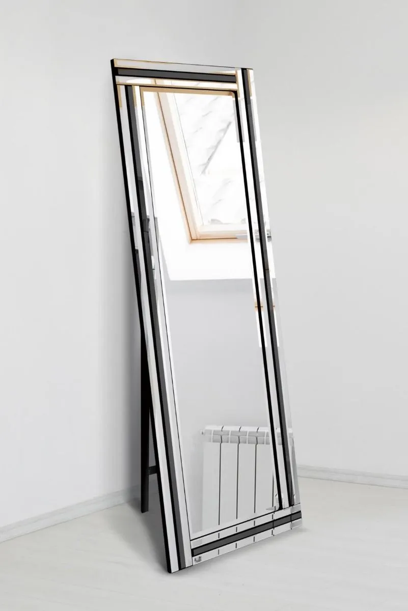 MirrorOutlet Black & Mirror Triple Bevel Cheval Dress Mirror 170cm x 58cm 2