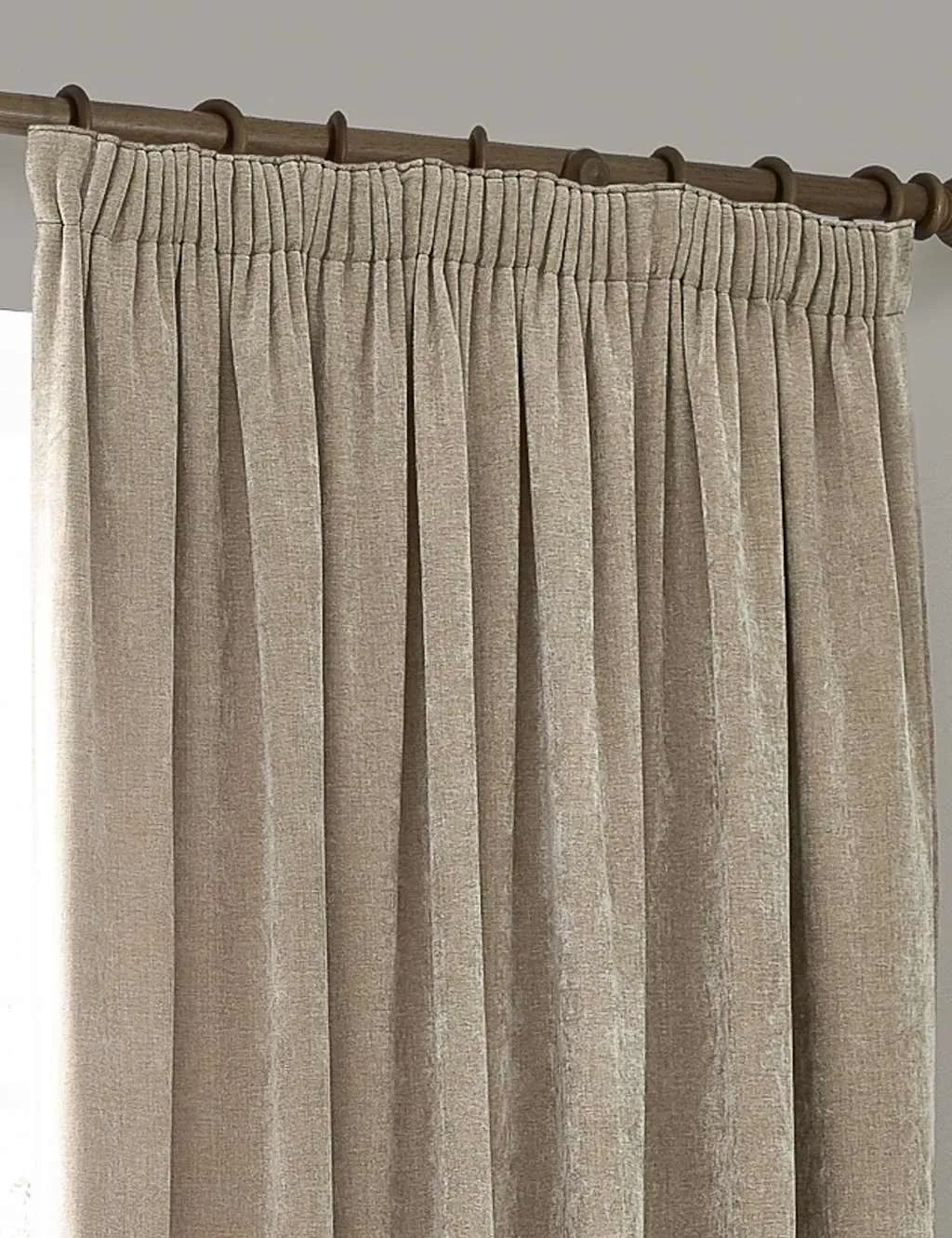 YARD Chenille Velvet Pencil Pleat Curtains Natural
