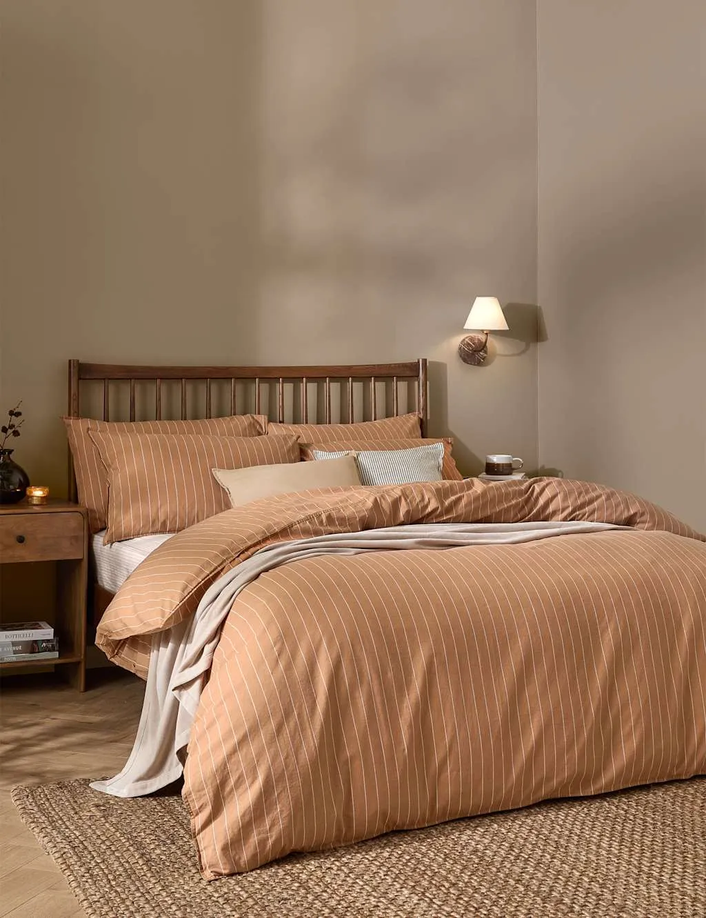 YARD Pure Cotton Percale Linear Stripe Bedding Set Orange Mix