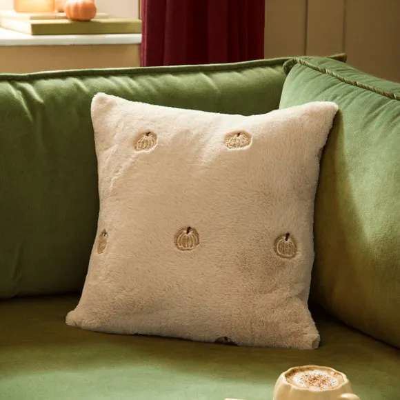 Furn Autumn Pumpkins Embroidered Cushion Natural 45 X 45Cm, Cream