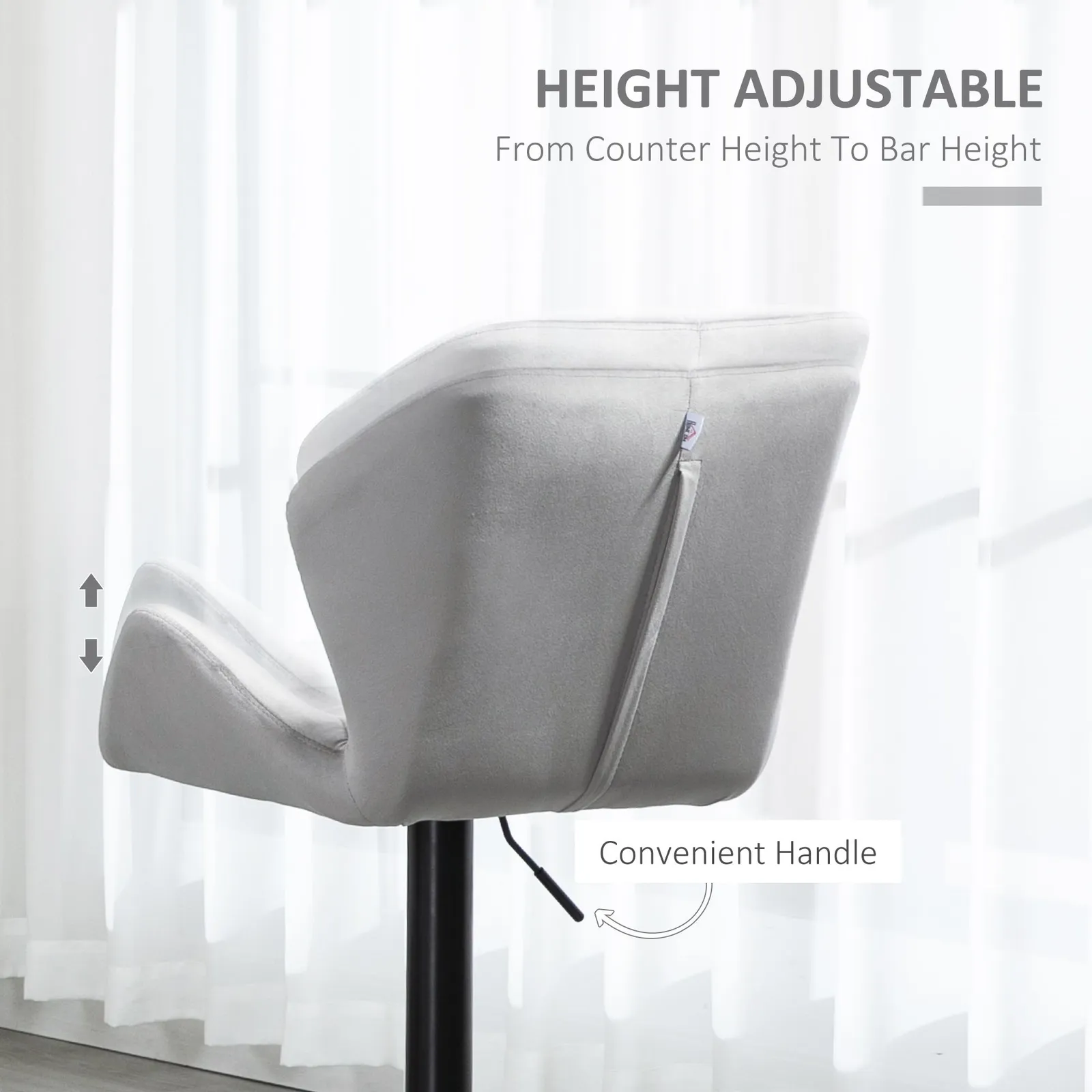 HOMCOM Of 2 Luxurious Velvet-Touch Bar Stools w/ Metal Frame Footrest Base in Grey 5