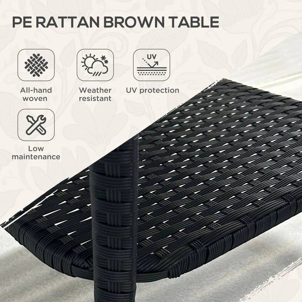 OUTSUNNY PE Rattan Coffee Table, Two-tier Side Table with Glass Top in Black 4