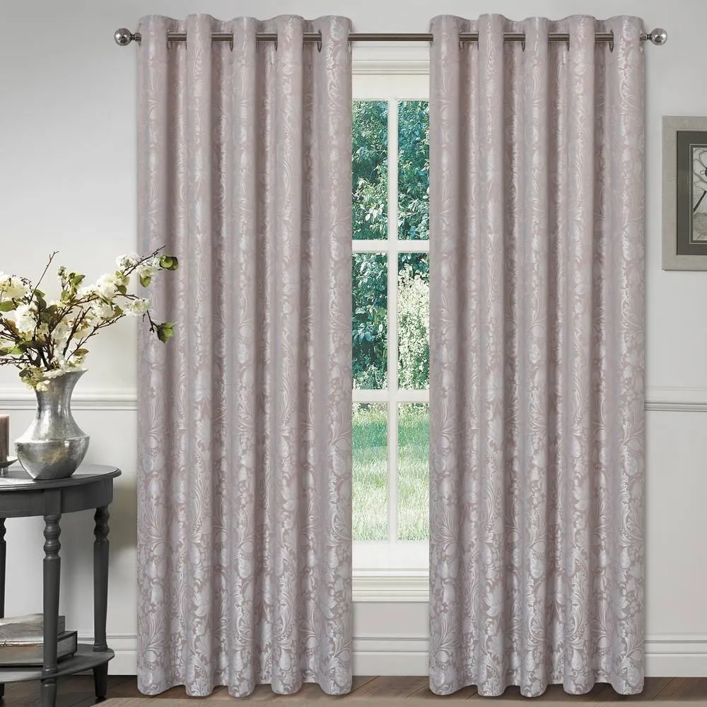 Rapport Home Rose Blush Damask Jacquard Eyelet Curtains 168 x 183cm Ready Made Pair in Rose Gold