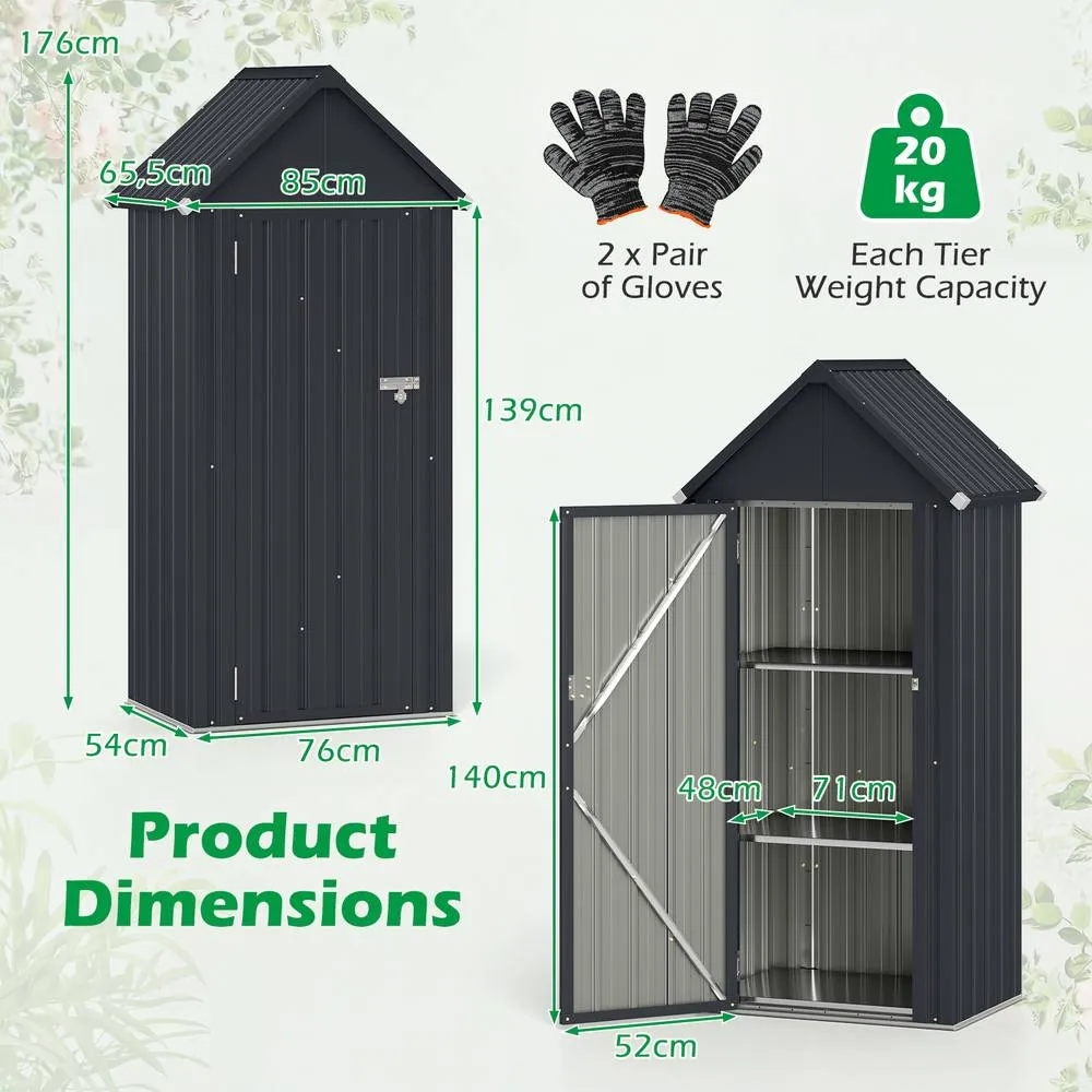 Costway Outdoor Storage Shed with Sloped Resistant Roof Lockable Door in Grey 2