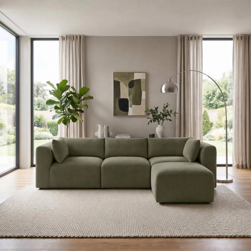 FurnitureboxUK Drift Boucle Fabric 3 Seater Modular Chaise Sofa in Green 3