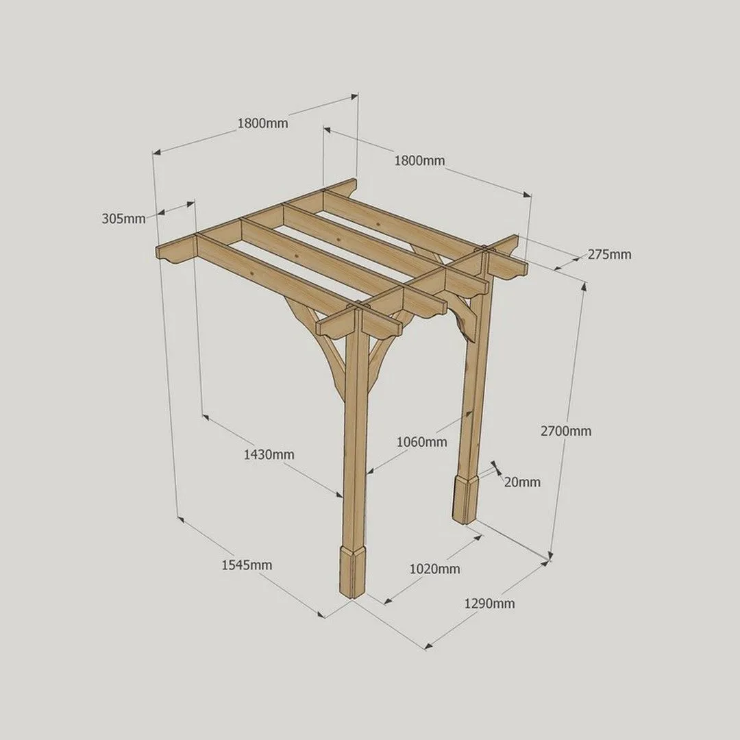Rutland County Garden Furniture Ltd Wall Mounted Premium Pergola, Wood, L180 x W180 x H270cm, Rustic Brown 6