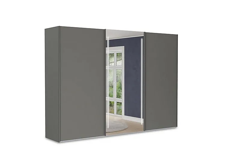 Instinct 300cm 3 Door Sliding Wardrobe with 2 Matt Finish Doors and 1 Mirror Door with LED Lighting - Bedroom Furniture - In Time for Christmas