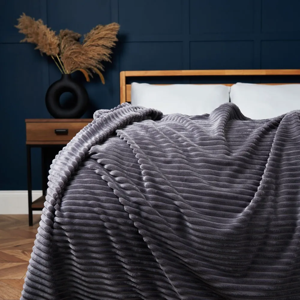 Luxury Ribbon Velvet Throw, Grey 1