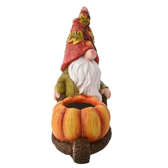 Autumn Gnome Pushing Pumpkin Wheelbarrow Indoor Outdoor Ornament 2