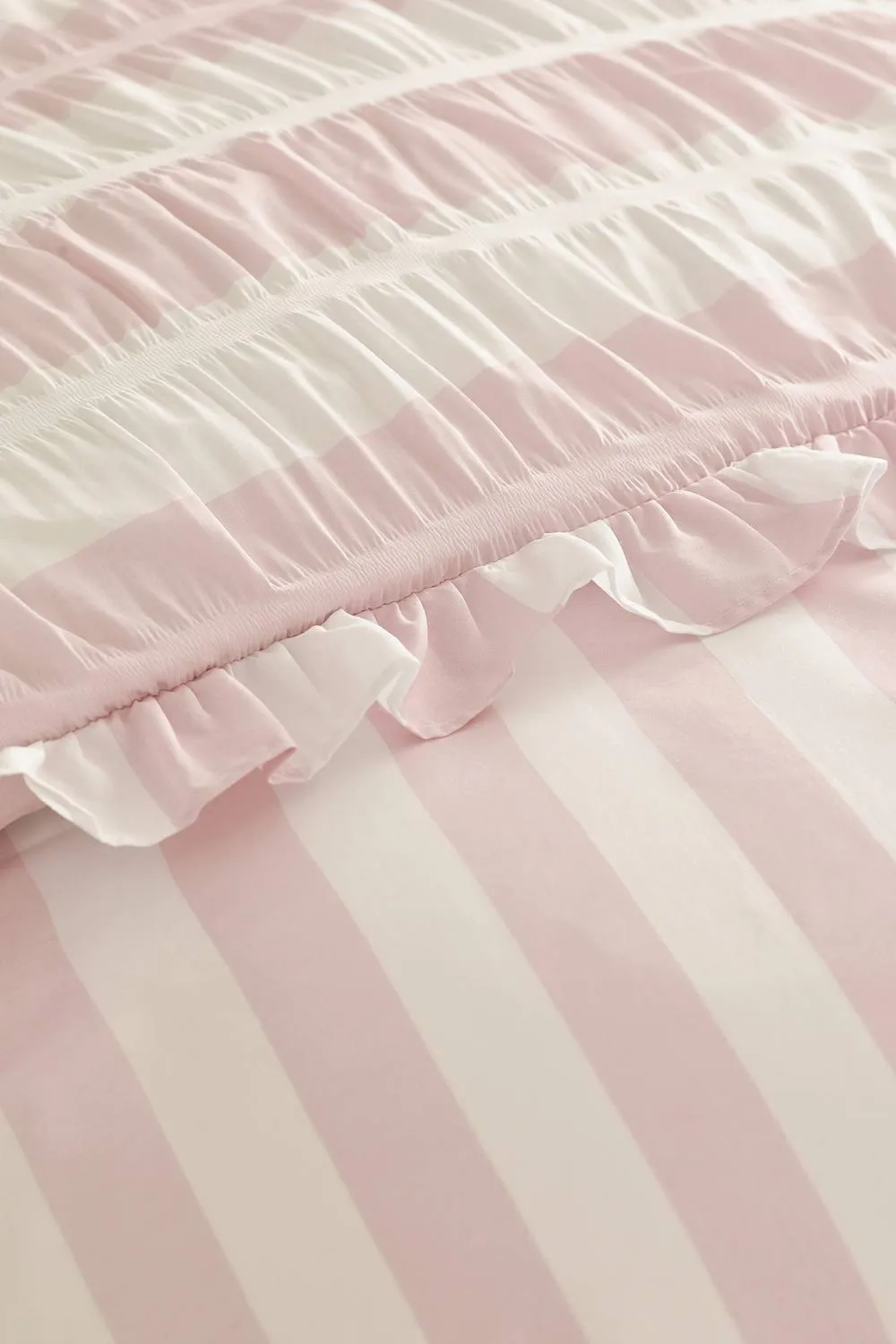 Catherine Lansfield 'Seersucker Frill Stripe' Duvet Cover Set in Pink 4