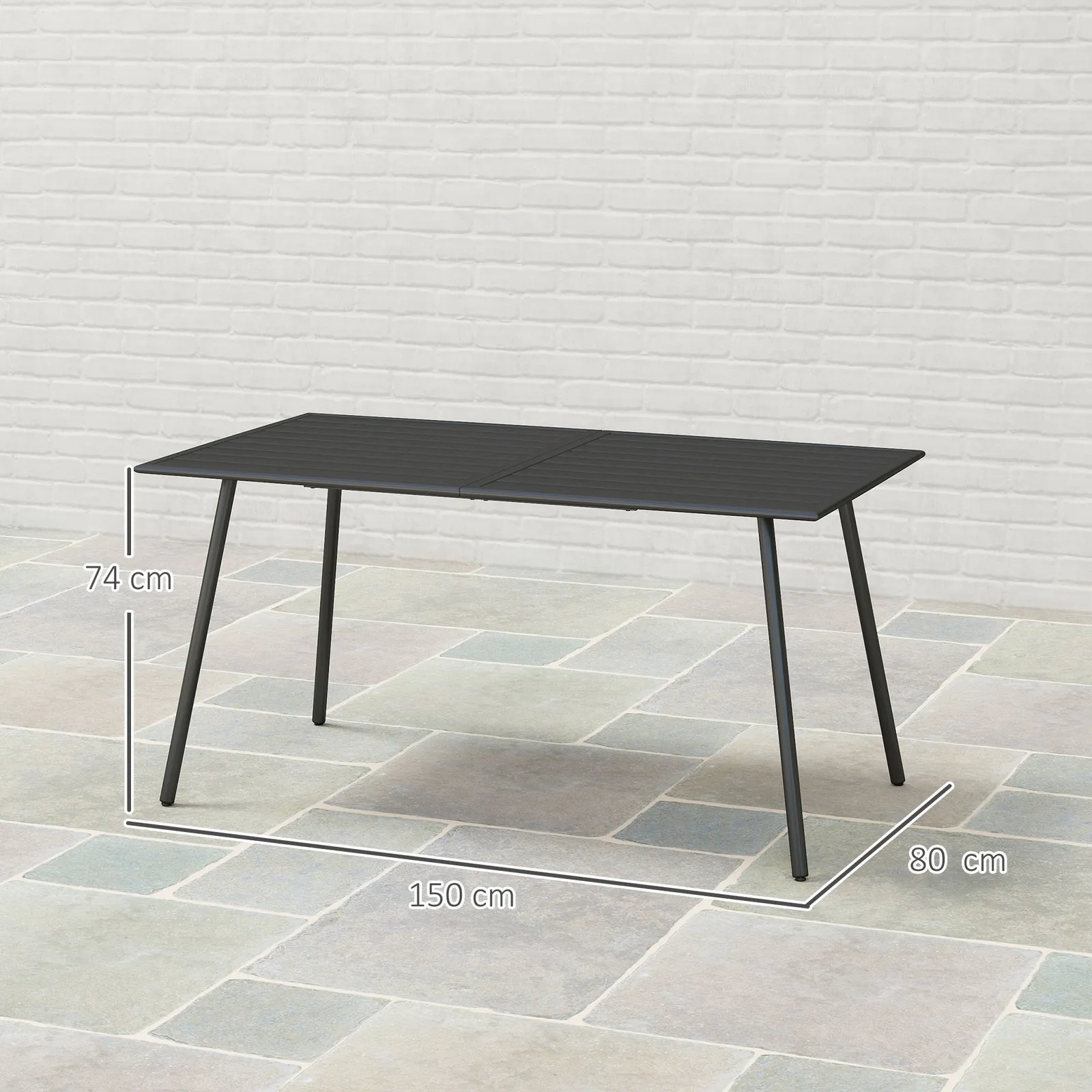 OUTSUNNY Garden Table for 6 Person with Slat Top, Steel Frame, Black 3