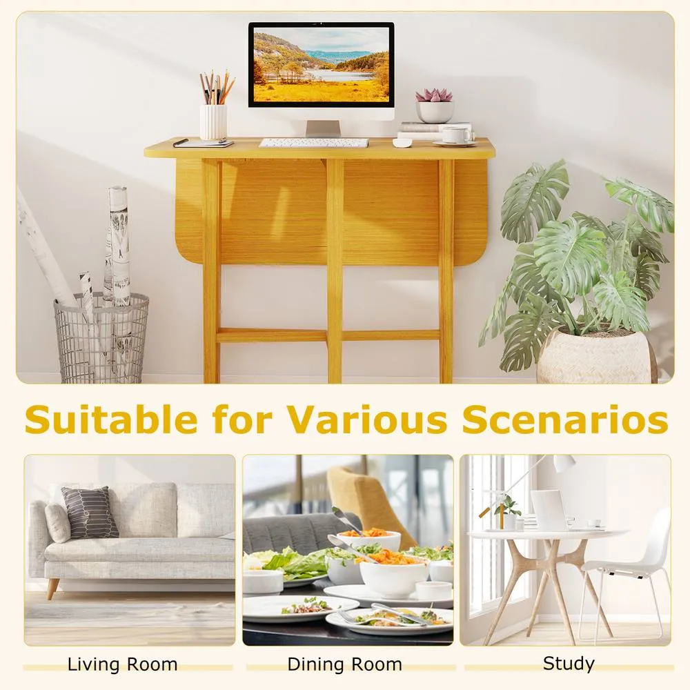 Costway Extendable Dining Table Drop Leaf Kitchen Table in Natural 5