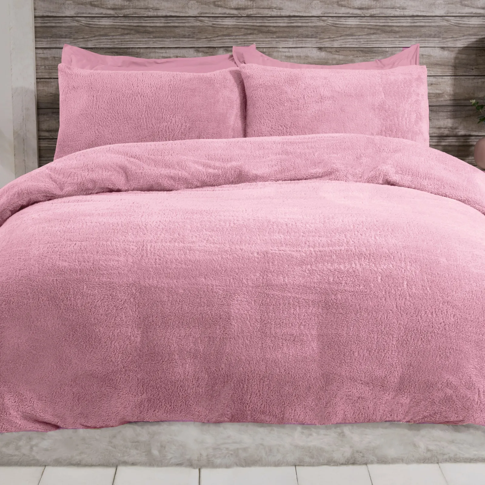 Smart Living Luxury Teddy Plain Duvet Cover & Pillowcase Set in Mauve 4