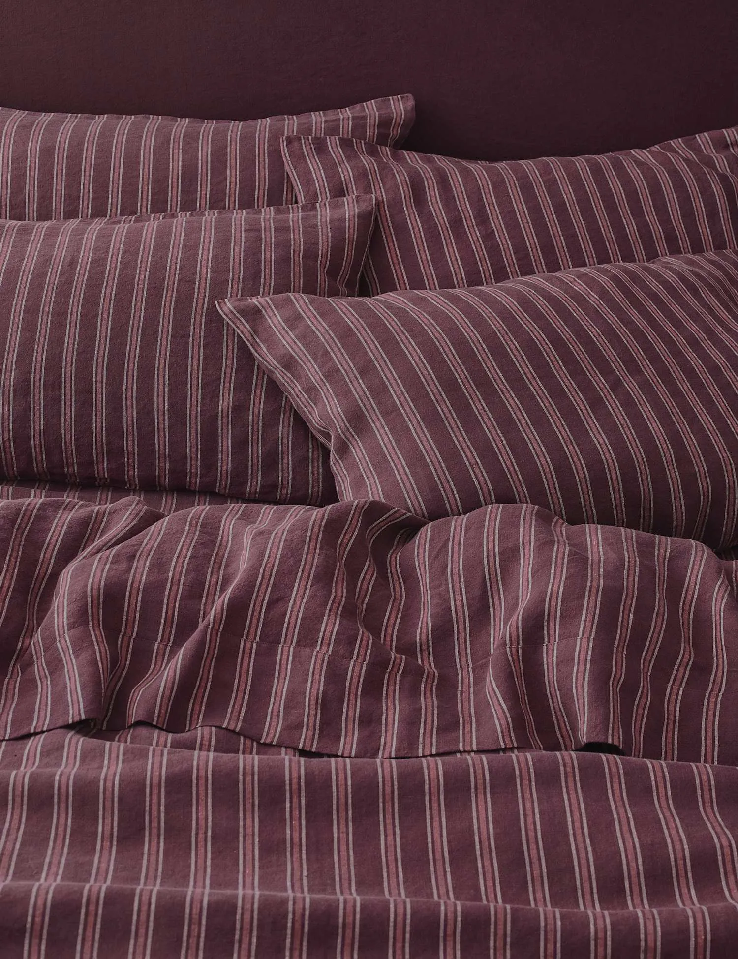 Piglet In Bed 2 Pack Pure Linen Walderton Stripe Pillowcases Dark Berry