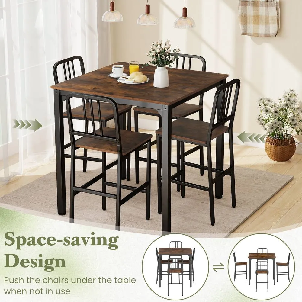 Costway Counter Height Dining Table Set 5PCS Kitchen Bar Table & Chairs Set in Brown 5