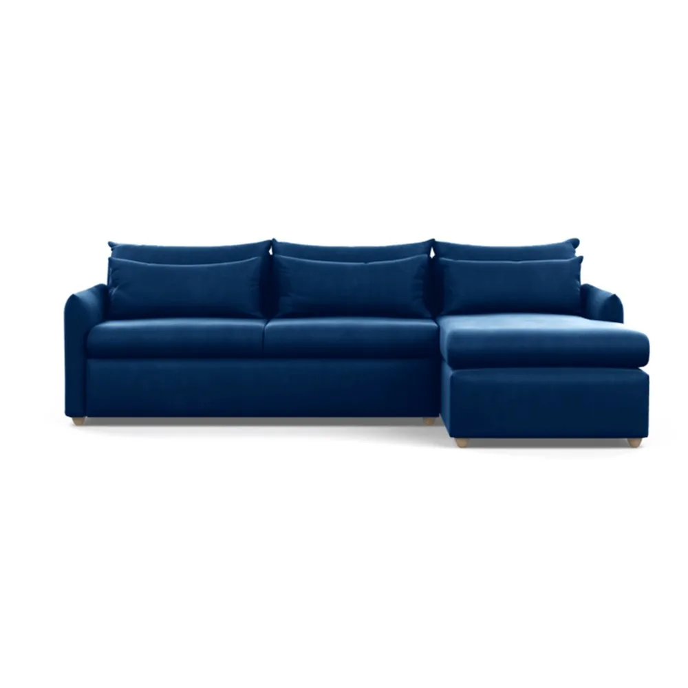 Heal's Pillow Large Right Hand Corner Chaise Velvet Petrol Natural Feet