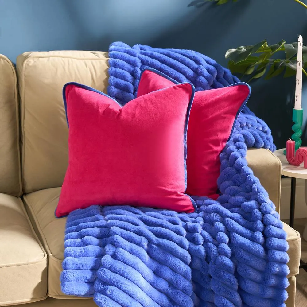 OHS 2 Pack Matte Velvet Piped Cushion Covers Home Decor Set in Bright Pink