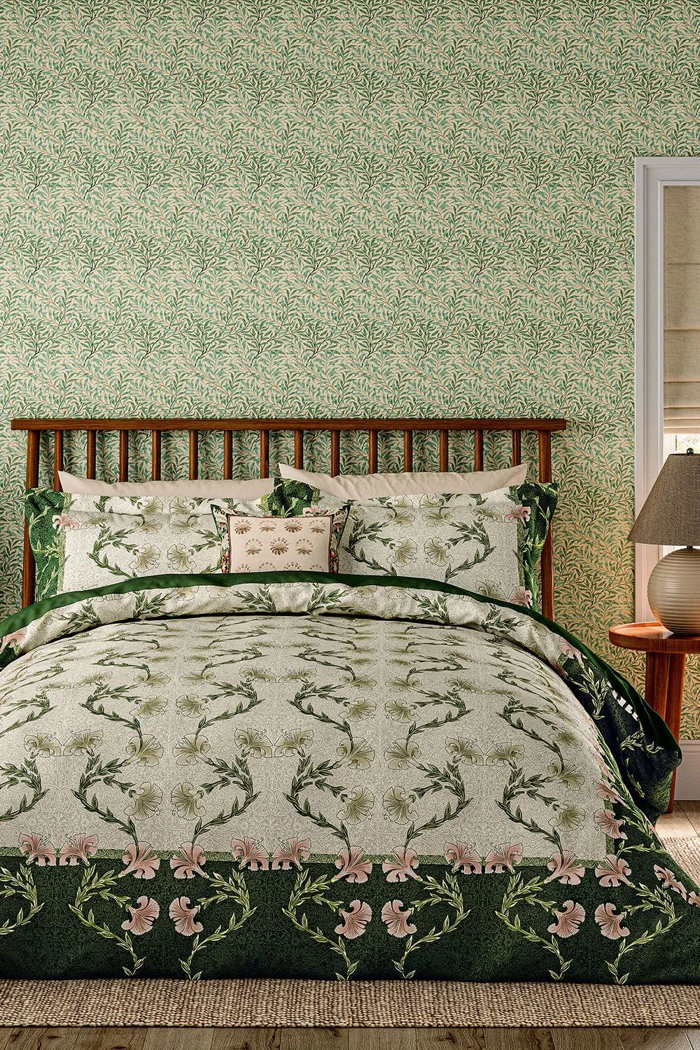 Morris & Co 'Scrolling Carnation' Cotton Duvet Cover Set in Green