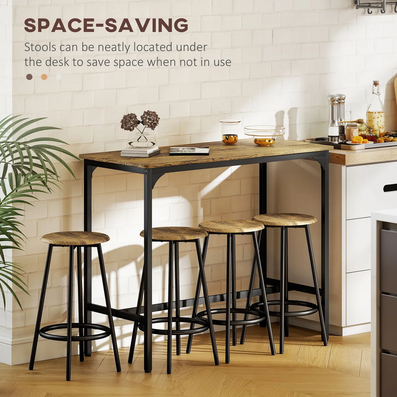 HOMCOM 5 Piece Bar Table & Stools Set with Metal Frame in Brown 5