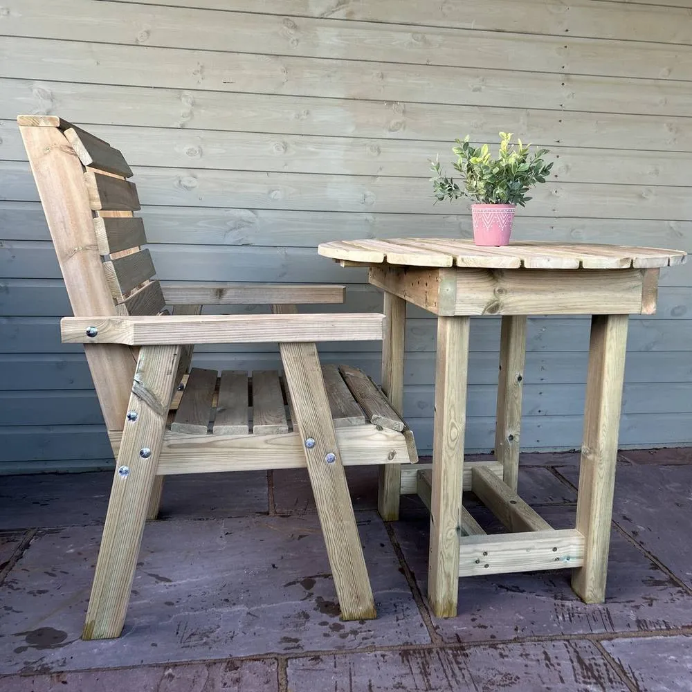 Churnet Valley Garden Furniture Ltd Clover Bistro Garden Round Table & Chair Set - 2 Seater in Light Brown 4