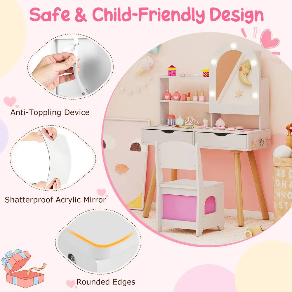 Costway Pretend Play Dressing Table Set - White 5