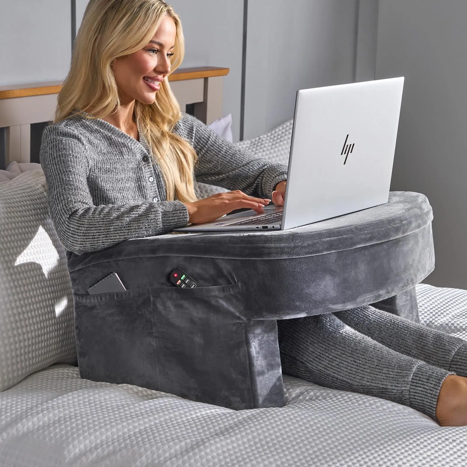 OHS Gaming Desk Lap Pillow Cushion Laptop Table Tray Filled Plump Foam Pockets Pad in Charcoal