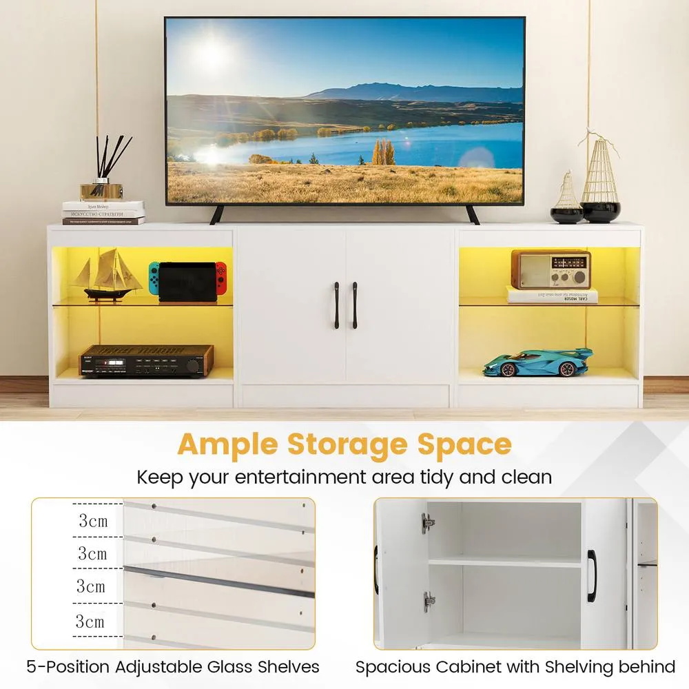 Costway Modular TV Stand for 85" TVs 3-in-1 Entertainment Center w/LED Lights in White 6