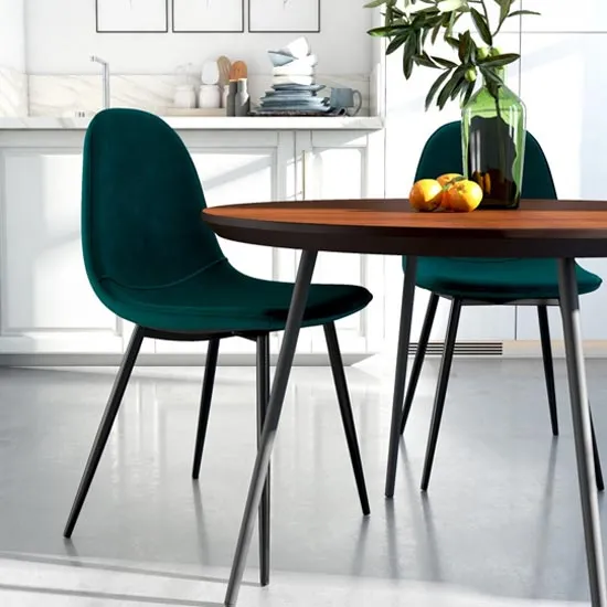 Calvin Green Velvet Dining Chairs In Pair
