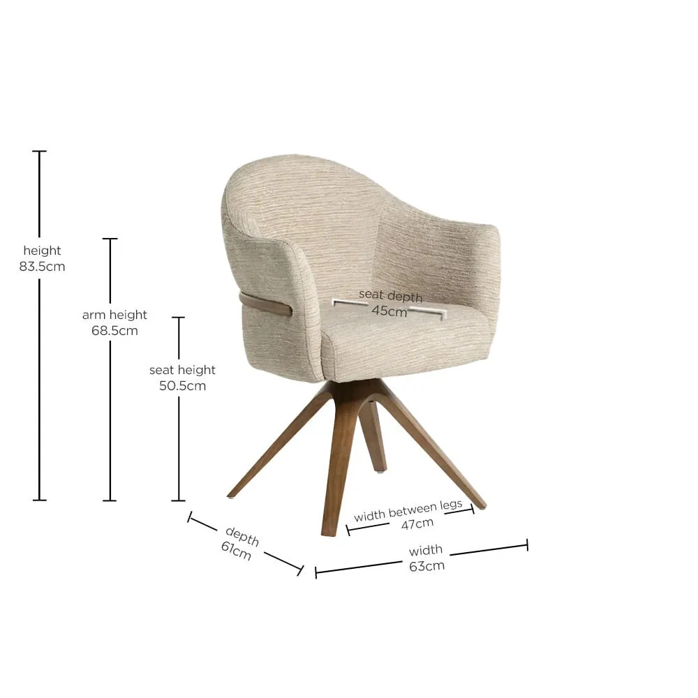Fitzgerald Swivel Dining Chair With Arms, Neutral Fabric | Barker & Stonehouse 6