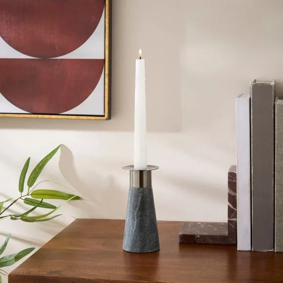 Midnight Black Marble Candlestick Holder