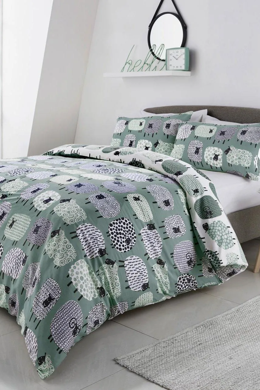 Fusion 'Dotty Sheep' Fun Reversible Duvet Cover Set in Duck Egg Blue 1