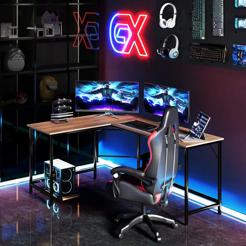 Costway L Shaped Home Office Desk Computer Corner Desk Gaming Table with CPU Stand in Natural 4