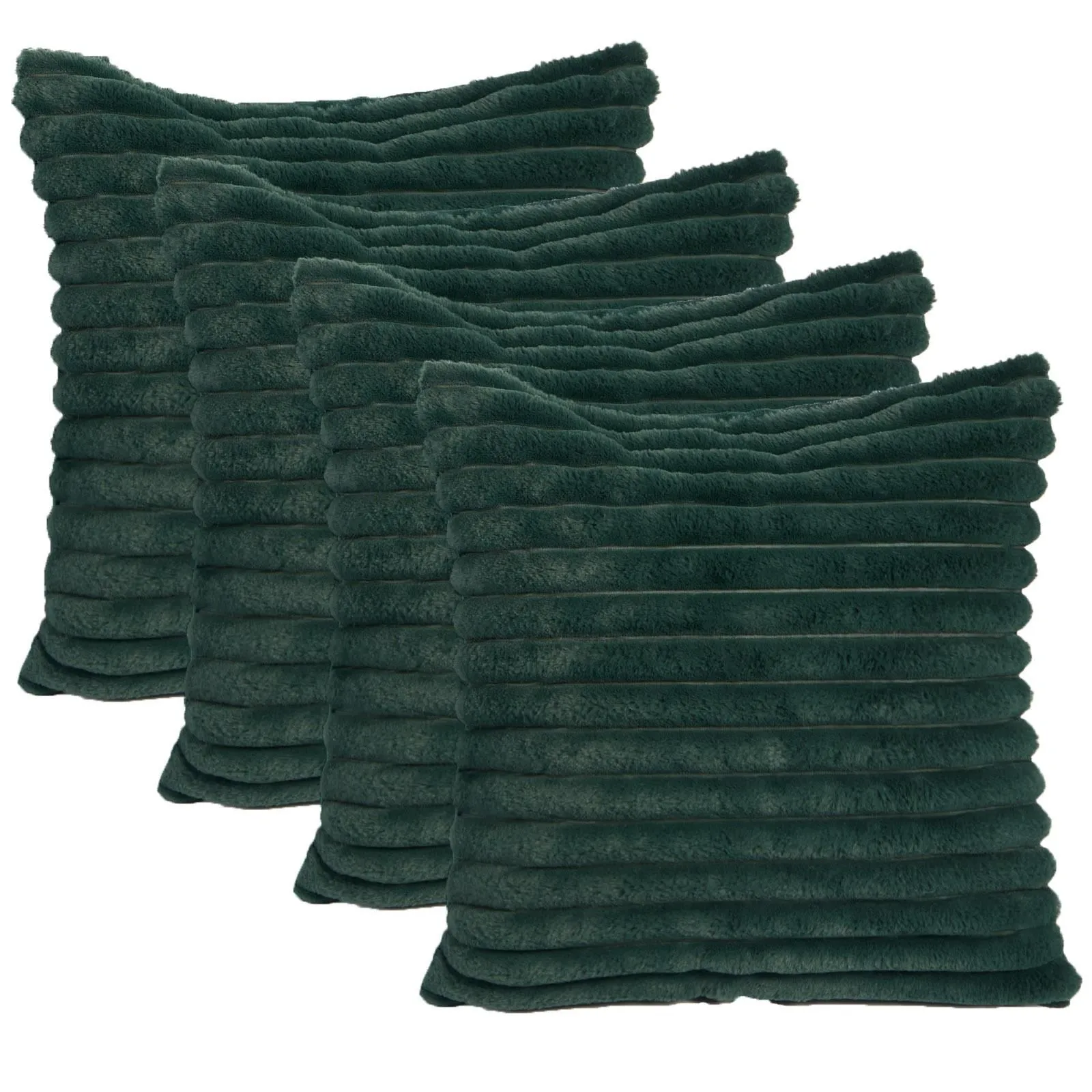 OHS 2 x Faux Fur Thick Rib Filled Cushion Covers in Green