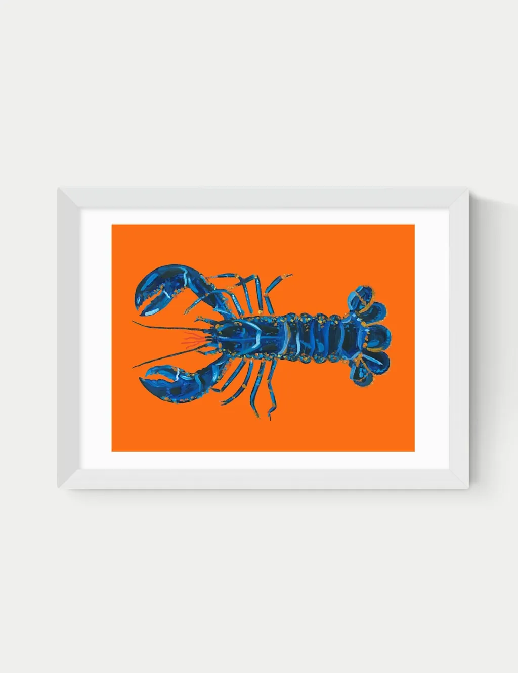 East End Prints Lobster on Orange Framed Art Print White