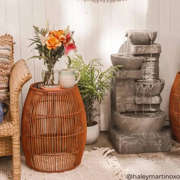 Peaktop Large Cylinder Rattan Metal Top Side Table