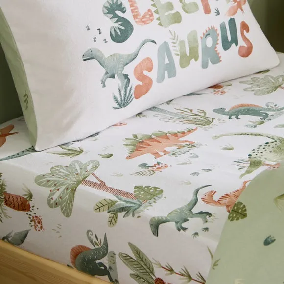 Catherine Lansfield SleepySaurus Brushed Cotton Fitted Sheet 1