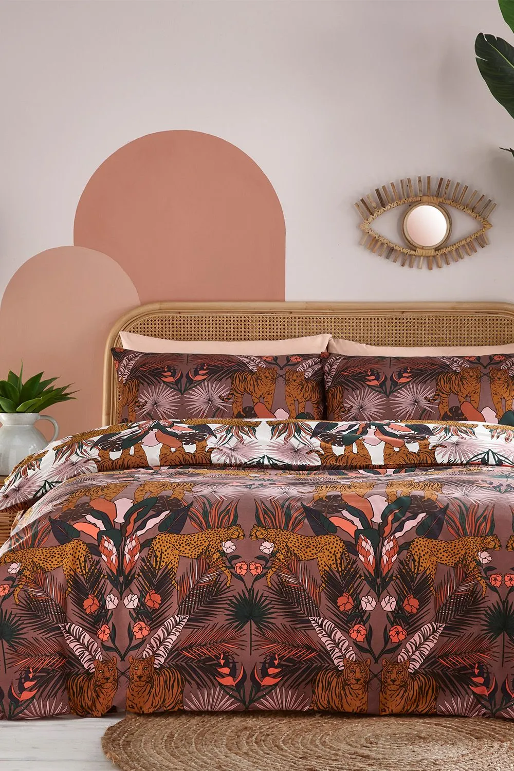 Furn Kaihalu Jungle Animal Floral Reversible Duvet Cover Set in Brown