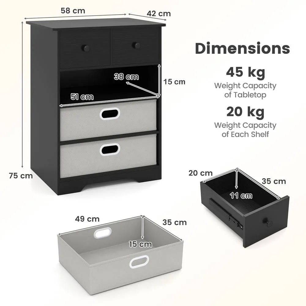 Costway 4-Drawer Dresser Modern Chest Storage Organizer w/Open Shelves in Black 2